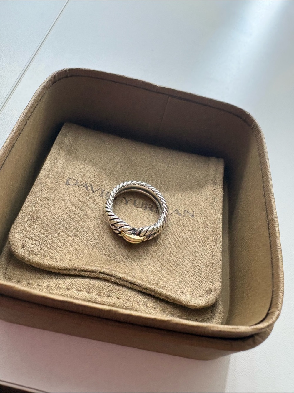David Yurman CABLE LOOP BAND RING Sterling Silver 18K Yellow Gold, 7mm size:7